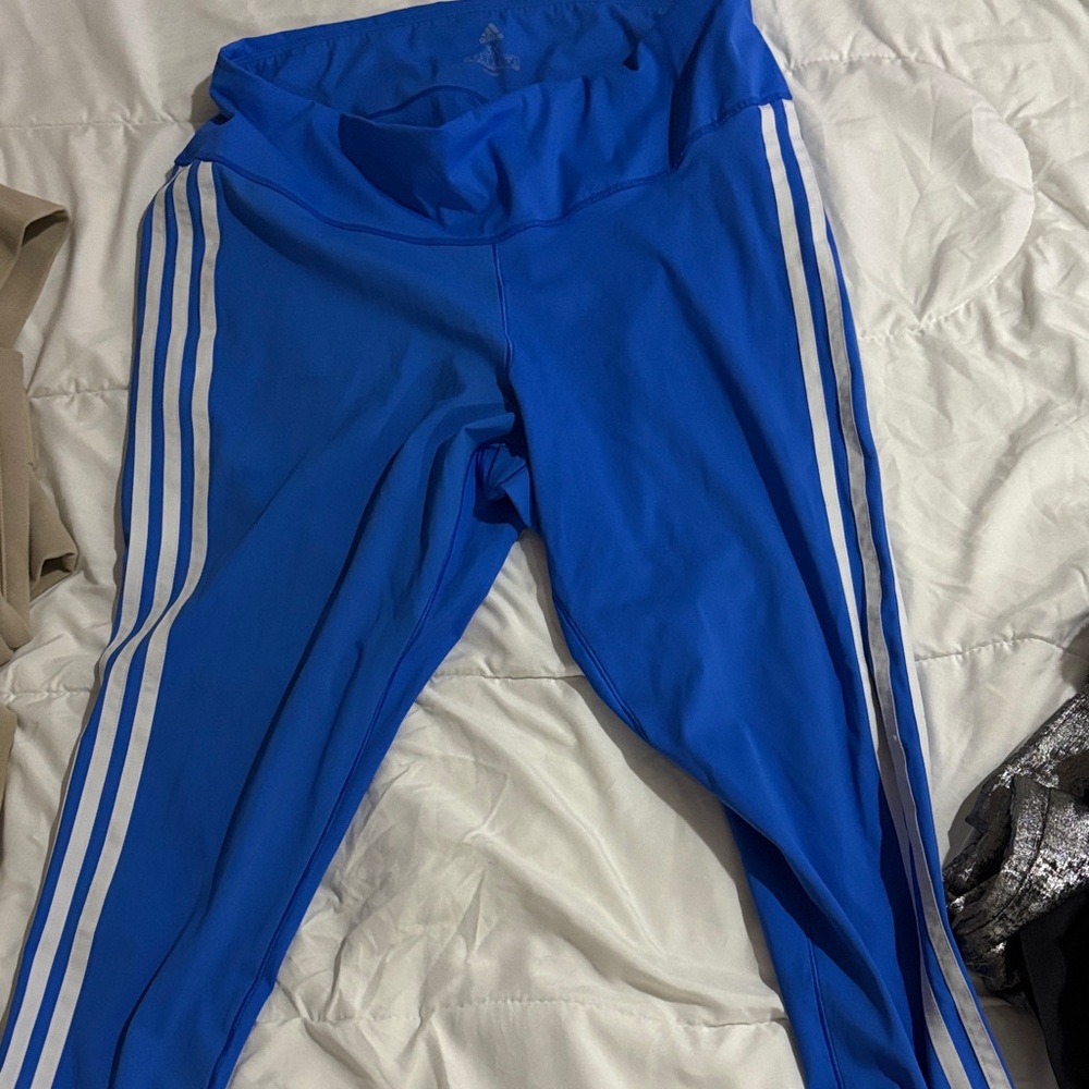 Adidas Kids Blue Leggings with White Stripes